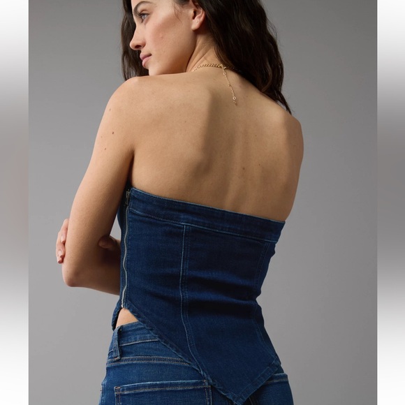 NWT American Eagle Asymmetrical Denim Corset Tube Top.  Size Large - Picture 6 of 7